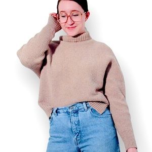 Loft Wool Ribbed Knit Hi-Low Turtleneck Cropped Sweater Size XL